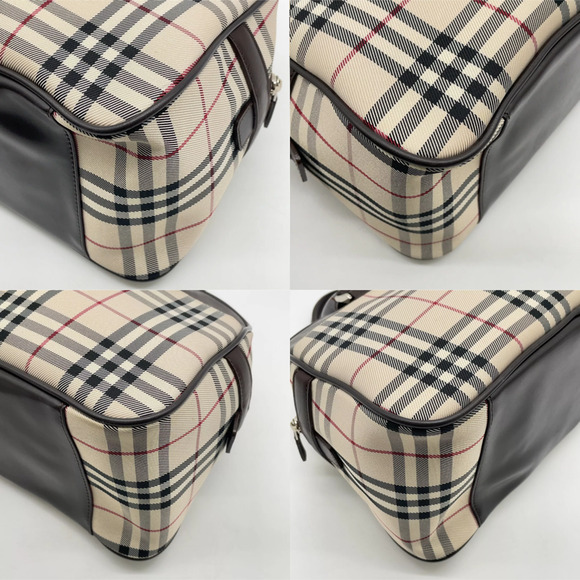 Authentic BURBERRY Nova Check Canvas x Leather Beige Boston Bag with FREE Wallet - Picture 9 of 11
